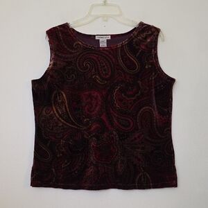 Notations Burgundy Wine Velveteen Paisley Sleeveless Top L
